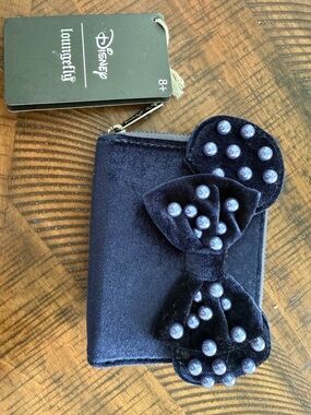 Loungefly Disney Velvet Minnie Wallet in Navy with Pearl Accents